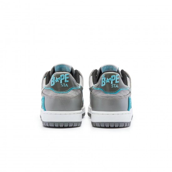 A Bathing Ape Sk8 Low Grey Ltblue Women Men Sneaker