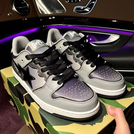 A Bathing Ape Sk8 Low Grey Silver Black Women Men Sneaker