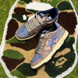 A Bathing Ape Sk8 Low Ltblue Brown Beige Women Men Sneaker