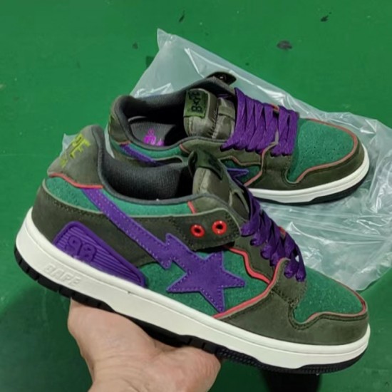 A Bathing Ape Sk8 Low Purple Green Army Green Women Men Sneaker