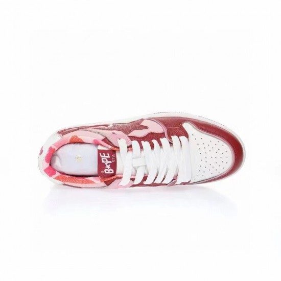 A Bathing Ape Sk8 Low Red White Women Men Sneaker