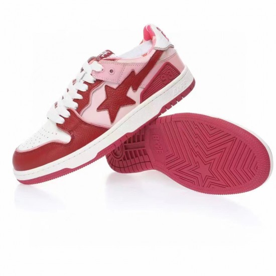 A Bathing Ape Sk8 Low Red White Women Men Sneaker