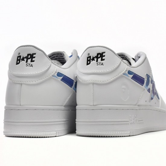 A Bathing Ape Low White Blue Camouflage Women Men Sneaker