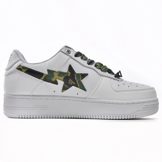 A Bathing Ape Low White Green Camouflage Women Men Sneaker