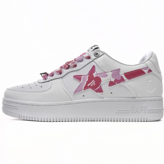 A Bathing Ape Low White Red Camouflage Women Men Sneaker