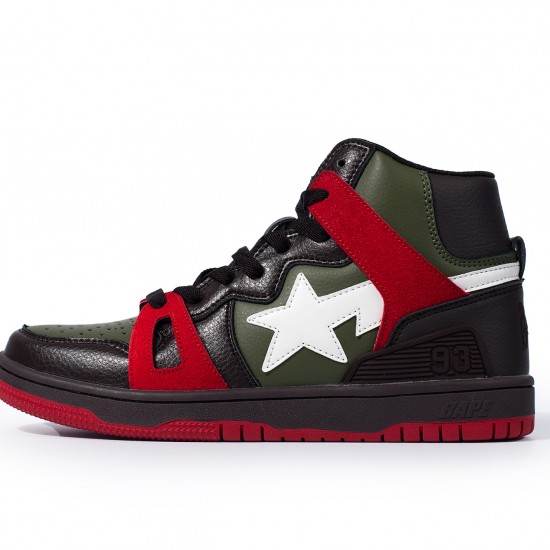 A Bathing Ape Sk8 High Army Green Black White Red Women Men Sneaker