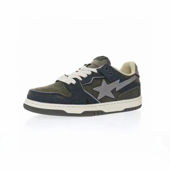 A Bathing Ape Sk8 Low Army Green Blue Beige Women Men Sneaker