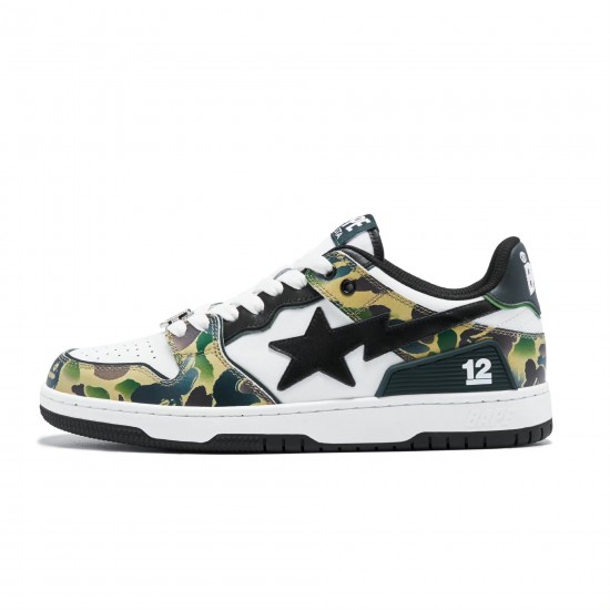 A Bathing Ape Sk8 Low Army Green White Black Women Men Sneaker