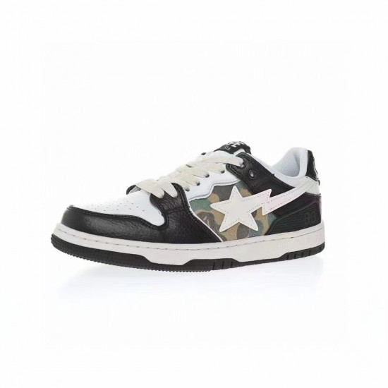 A Bathing Ape Sk8 Low Black White Women Men Sneaker