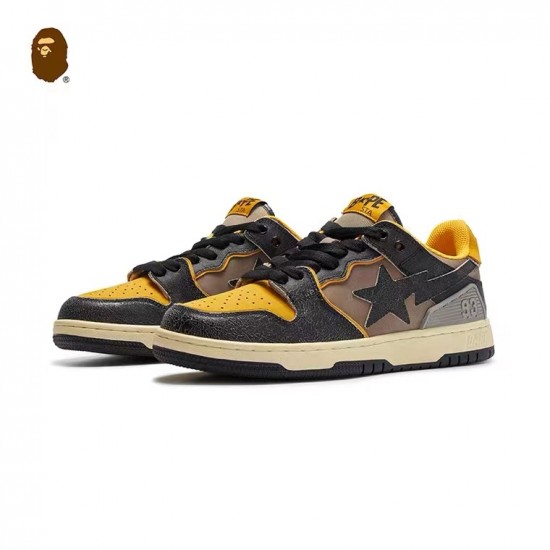 A Bathing Ape Sk8 Low Brown Black Yellow Women Men Sneaker