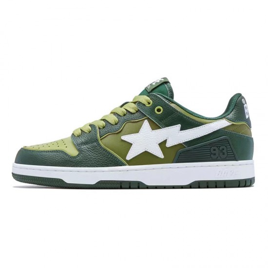 A Bathing Ape Sk8 Low Green Army Green White Women Men Sneaker