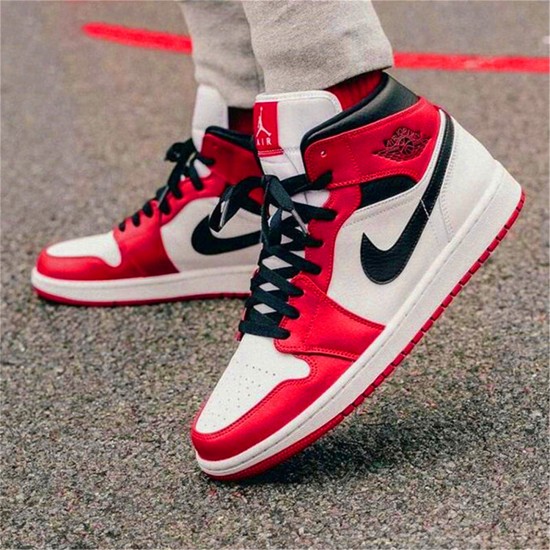 Nike Air Jordan 1 Mid Chicago 2020 WhiteGym Red Black 554724 173 AJ1 Sneakers