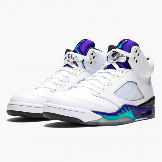 Nike Air Jordan 5 Retro Grape WhiteNew Emerald Grp Ice Blk Mens 136027 108 AJ5 Sneakers