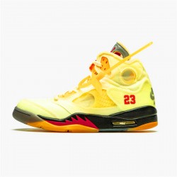 OFF WHITE x Nike Air Jordan 5 Retro Sail Mens SailFire Red Muslin Black DH8565 100 AJ5