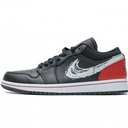 Air Jordan 1 Low "Brushstroke Swoosh" Black Red DA4659-001 40-46