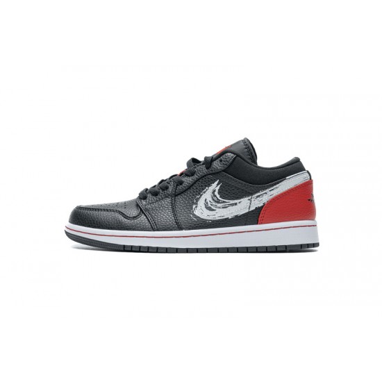 Air Jordan 1 Low "Brushstroke Swoosh" Black Red DA4659-001 40-46