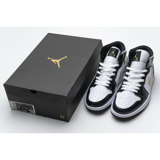 Air Jordan 1 Mid "Gold Patent Leather" Black Gold 852542-007