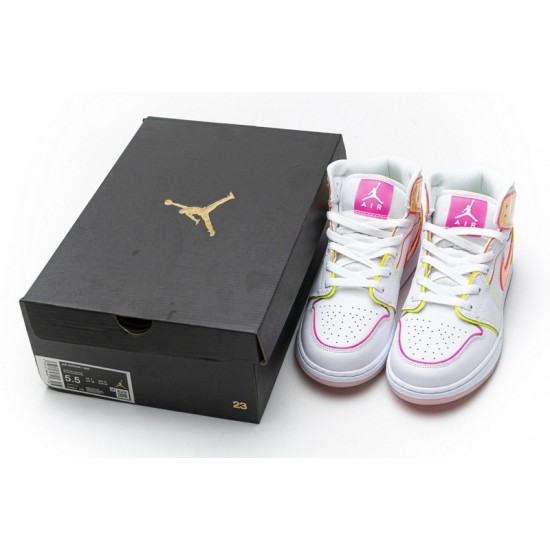 Air Jordan 1 Mid GS "Edge Glow" White Yellow Pink CV4611-100