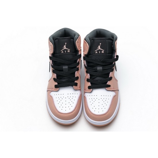 Air Jordan 1 Mid Pink Quartz Blakc White Pink 555112-603 Shoes