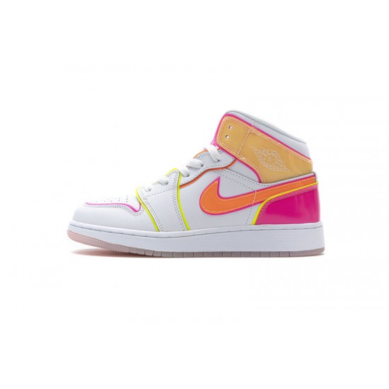 Air Jordan 1 Mid GS "Edge Glow" White Yellow Pink CV4611-100