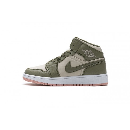 Air Jordan 1 Mid GS "Trooper Bleached Coral" Green White 555112-225