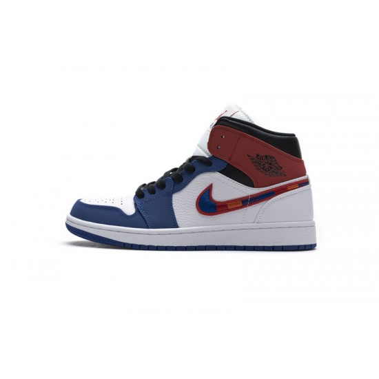 Air Jordan 1 Mid "Multicolor Swoosh" White Blue Red 852542-146