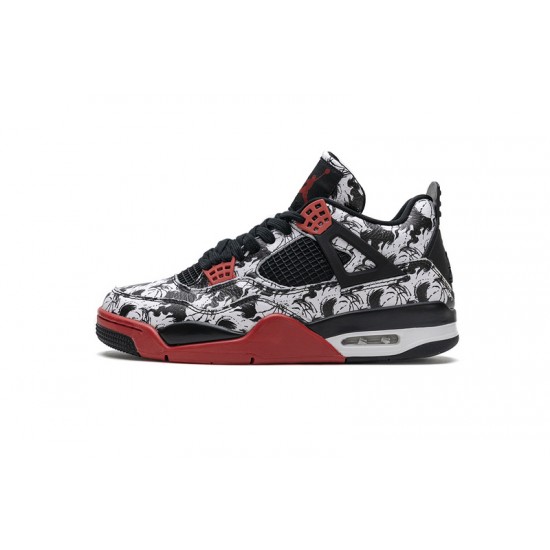 Air Jordan 4 Retro "Singles Day Tattoo" Black White Red BQ0897-006