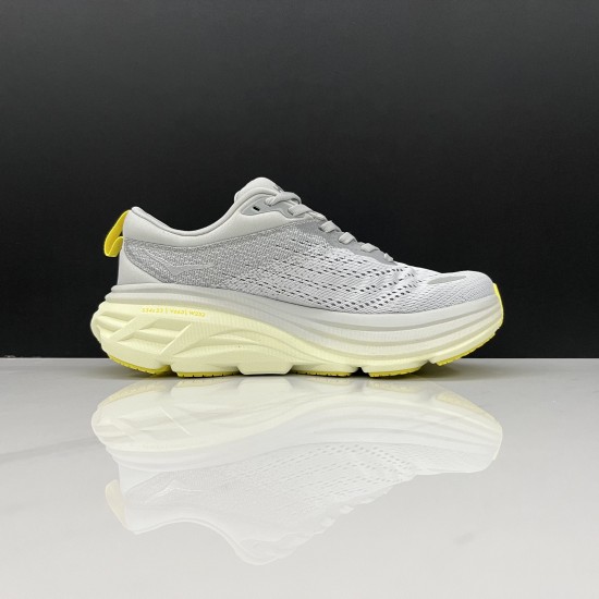 Hoka Bondi 8 Grey Yellow Women Men Sport Shoes