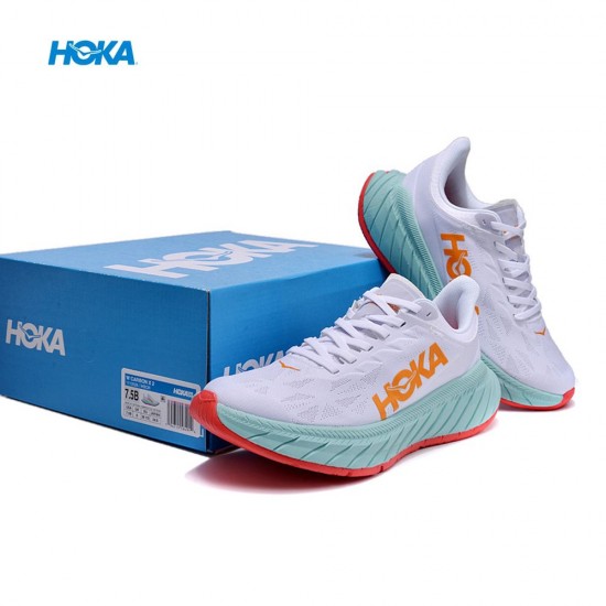 Hoka Carbon X2 White Orange Ltblue Women Men Sport Shoes