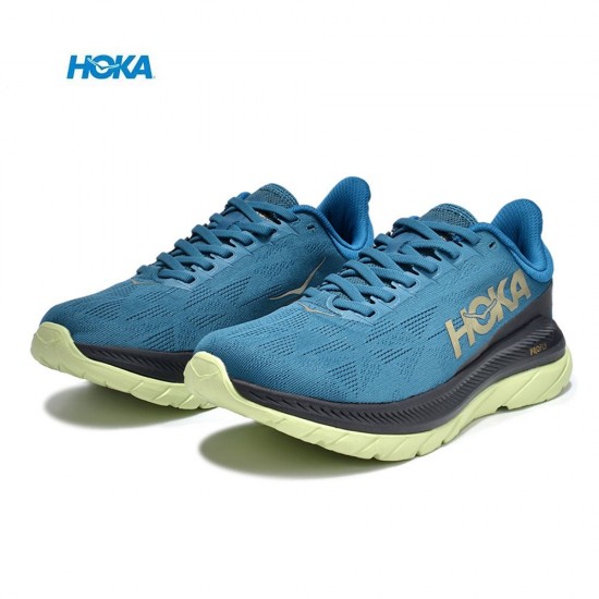 Hoka Mach 4 Deep Blue LtYellow Black Women Men Sport Shoes