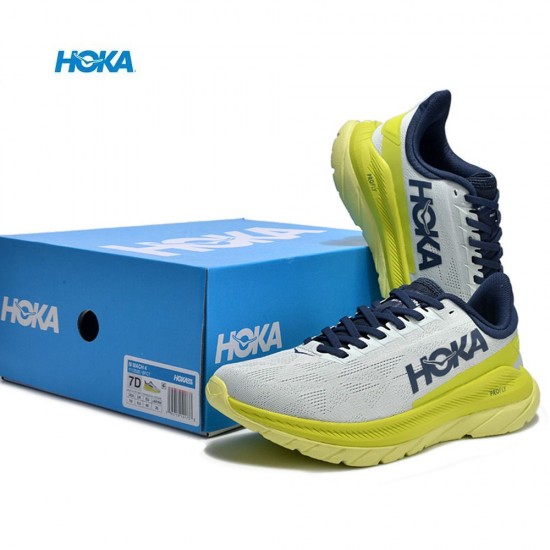 Hoka Mach 4 Yellow Grey Deep Blue Women Men Sport Shoes