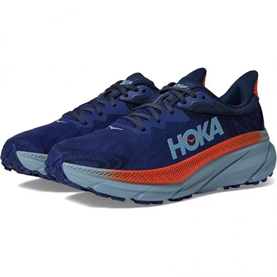 Hoka Mafate Speed Challenger 7 Deep Blue Orange Women Men Sport Shoes